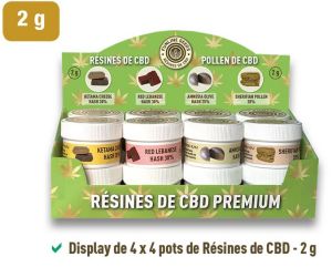 Présentoir de 16 pots de résine CBD 2g TVA 5,5%